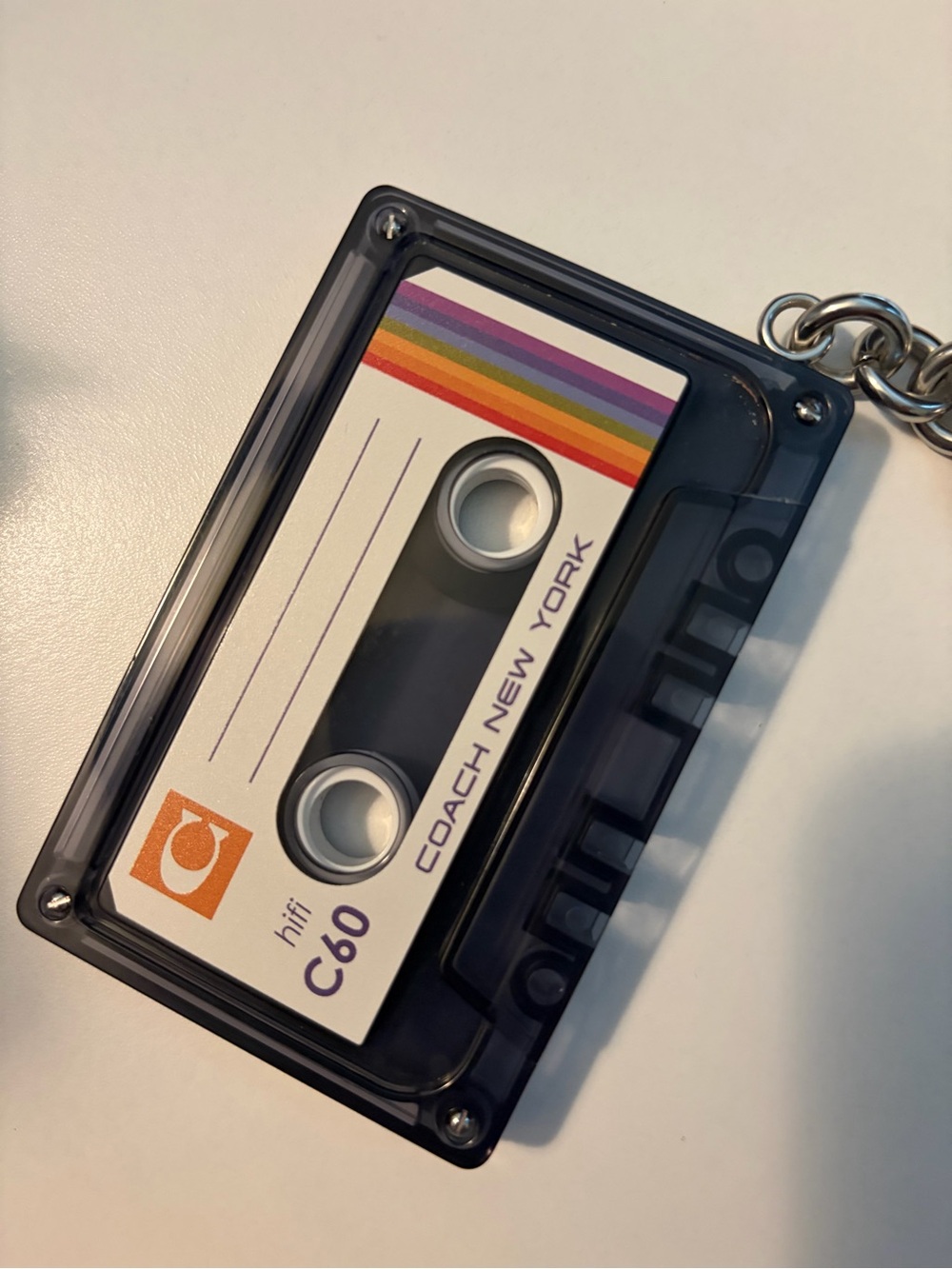 Coach Black Cassette Keychain with Rainbow Stripe - Picture 2 of 3